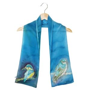 Olivia Longley Hand Painted Silk Bird Scarf